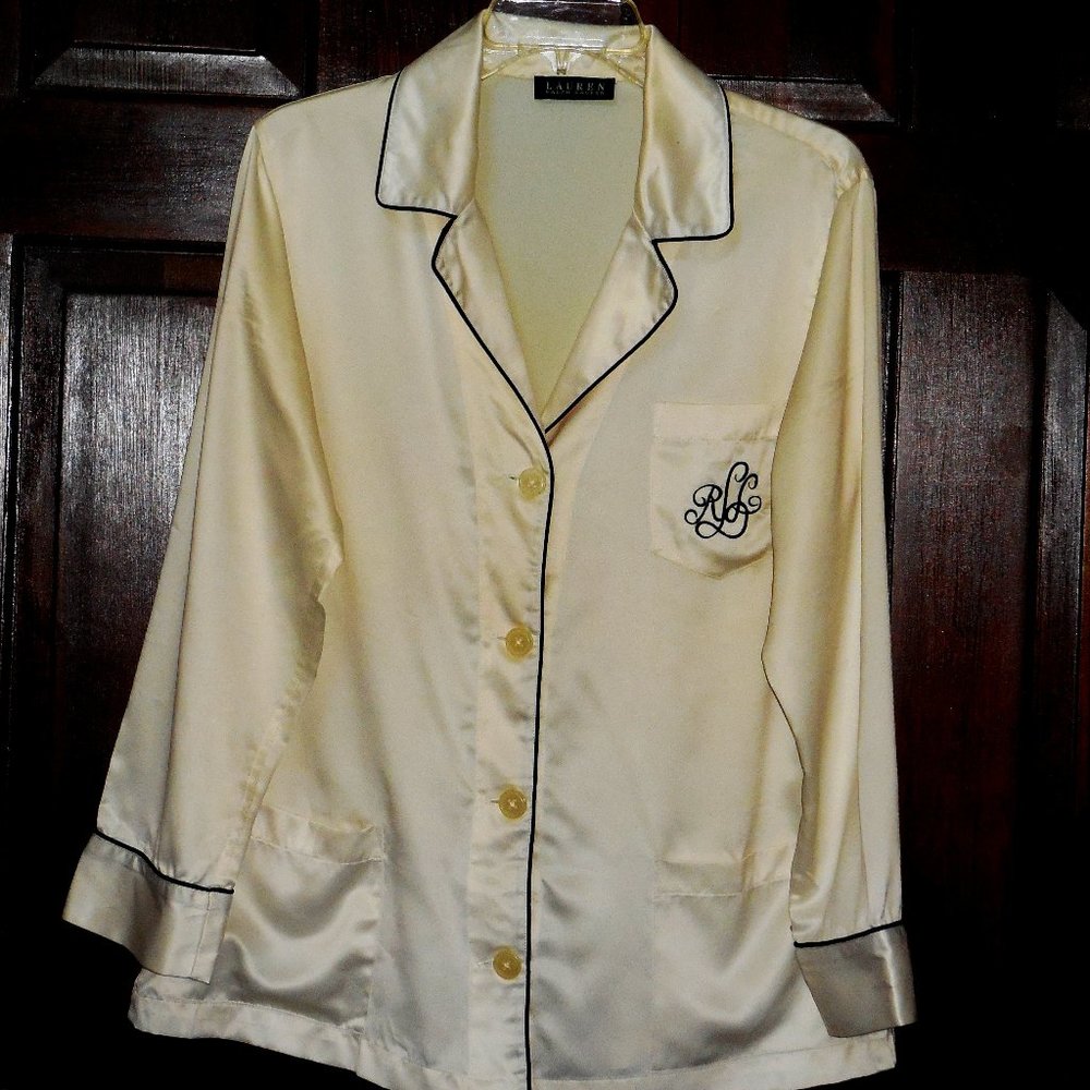 Lauren Ralph Lauren Ivory Pajama Top with Black Trim